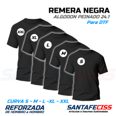 Remeras Negras de Algodon Peinado 24.1 (por Curva)